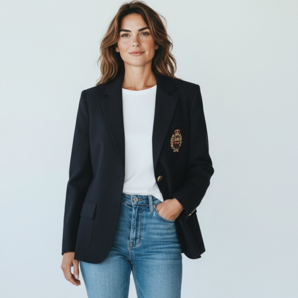 Vintage Ralph Lauren Navy Blue Wool Crest Blazer Gold Buttons Preppy Jacket Sz 6 - Picture 3 of 11